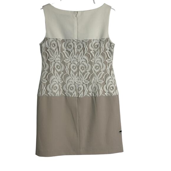 Sandra Darren Dress Womens 6P Neutral Colorblock Embroidered Sleeveless Sheath - Picture 2 of 11